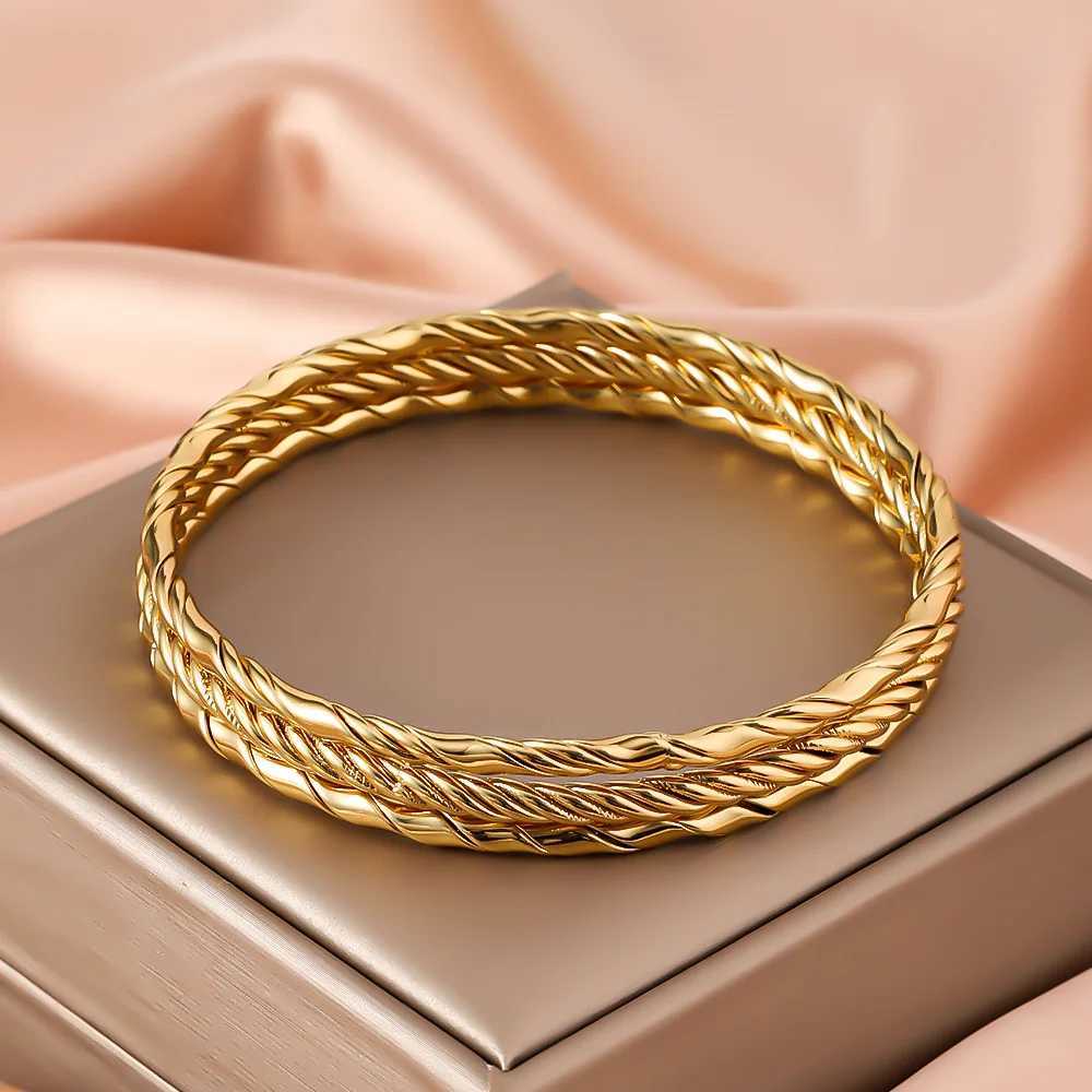 3PCS Stainless Steel for Women 18K Gold Plated Waterproof Wrist Bangle for Girls Daily Jewelry Accessories Gifts Z250616
