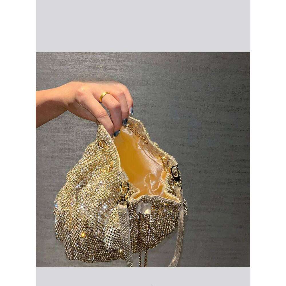 Women Gold Sier Banquet Handbags New Dia-Studded Tassel Evening Bags Femme Wedding Purse Dress Beaded Party Bucket Clutch