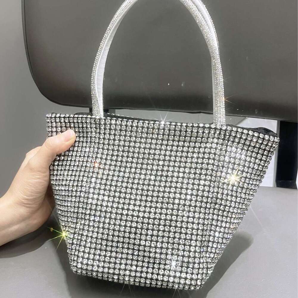 2025 fashionable Women's Shiny Rhinestone Handmade Designer Evening Chain Tote Bag