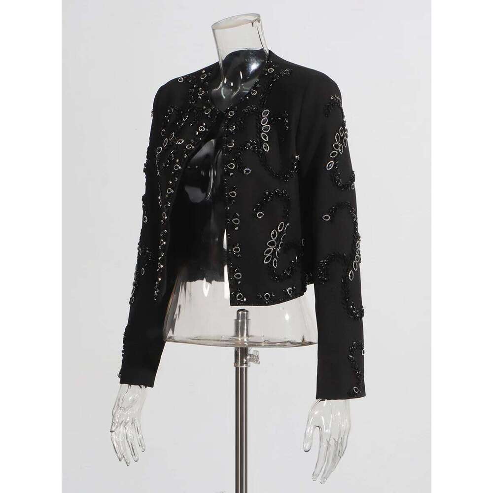 CHICEVER Runway Style Spliced Dias Jackets for Women O Neck Long Sleeve Temperament Slimming Cardiagan Coat Female Fashion