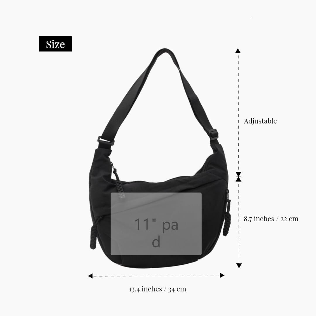 Nylon Crossbody Bags for Women, Trendy Medium Crescent Bag, Lightweight Woman Over Shoulder Purse with Zipper