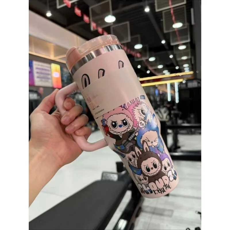 Labubu 40oz Drum Type Stainless Steel Insulated Cup With Straw Lid Large Capacity Car Cup Tibial Drive Style XJ250616