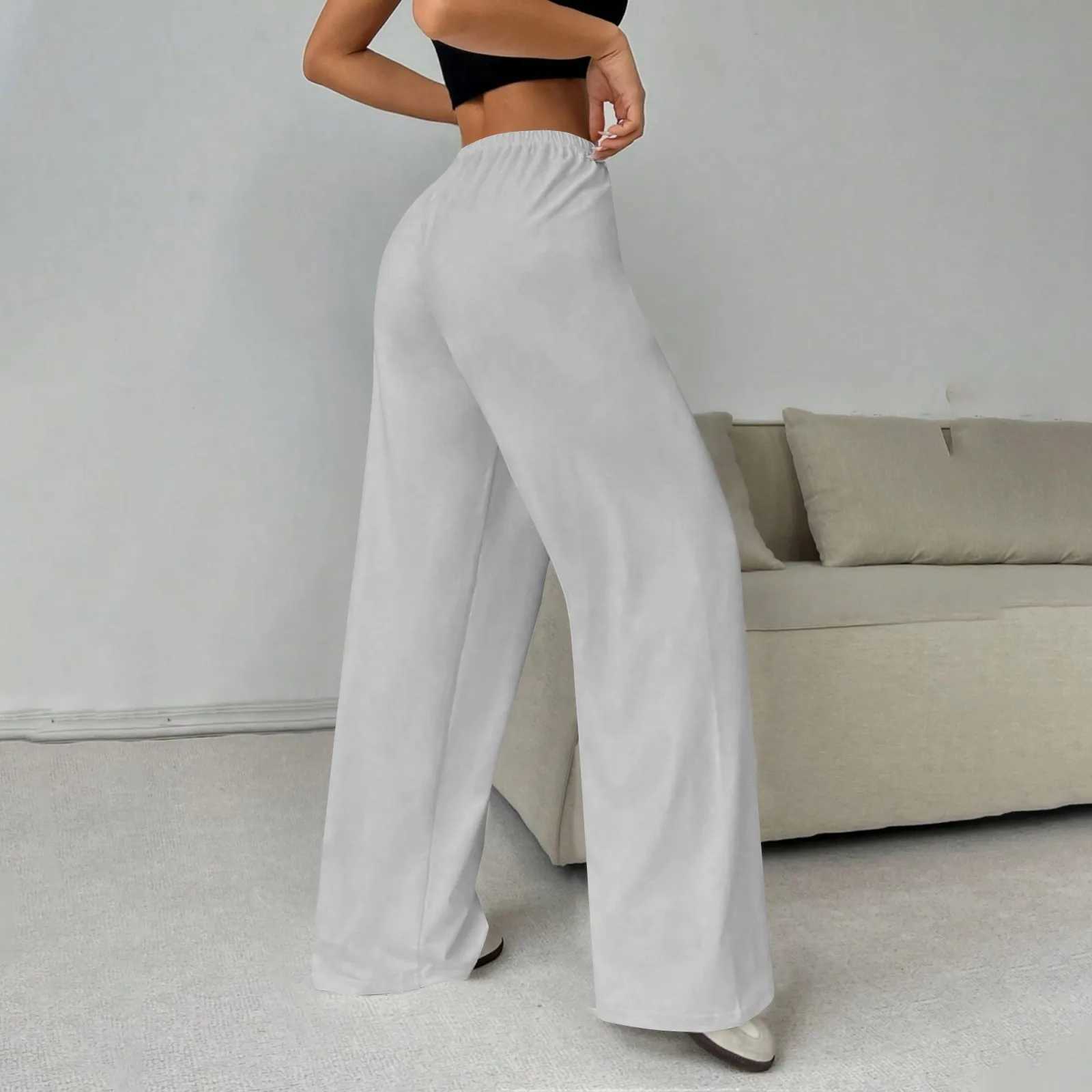 Womens casual pants wide-leg pants fashion casual drawstring trousers straight loose pants solid color sweatpants XJ250616