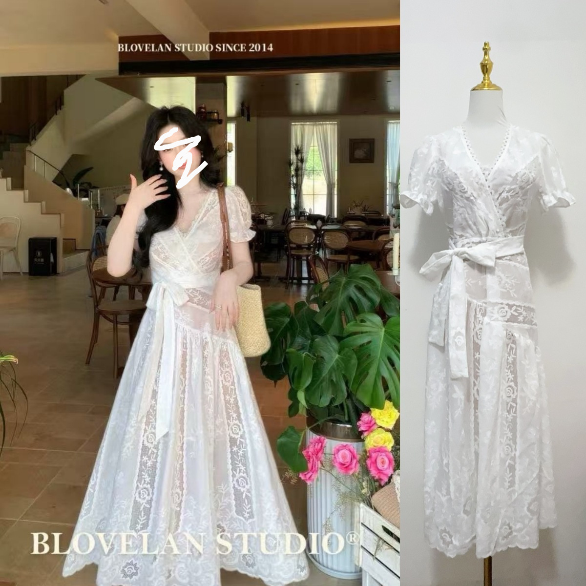 PD180 waist embroidery hollow dress suspender dress long skirt female summer