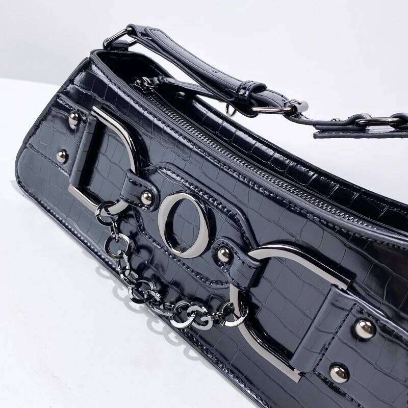 Women's Bags Designer Moto & Biker Bags For Women Designer Handbag Purse New In PU Crocodile Pattern Rivet Letter Chain Y2k Small Shoulder