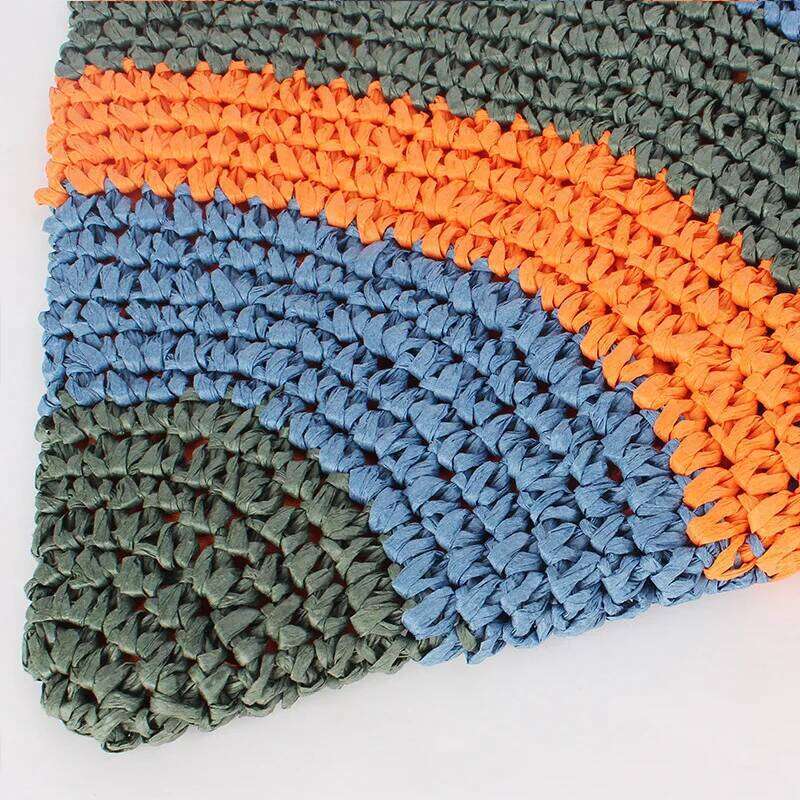 Women's Handwoven Straw Tote Colorful Striped Shoulder Bags Summer Beach Bag Lightweight Holiday Handbag