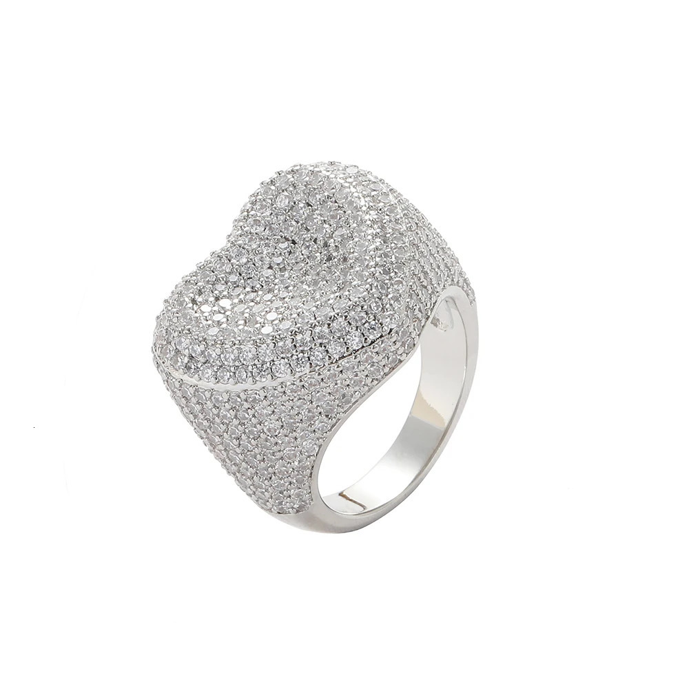 Bling Jewelry Women Heart Rings Micro Pave CZ Ring Men Hip Hop Jewelry For Gift R058 250610
