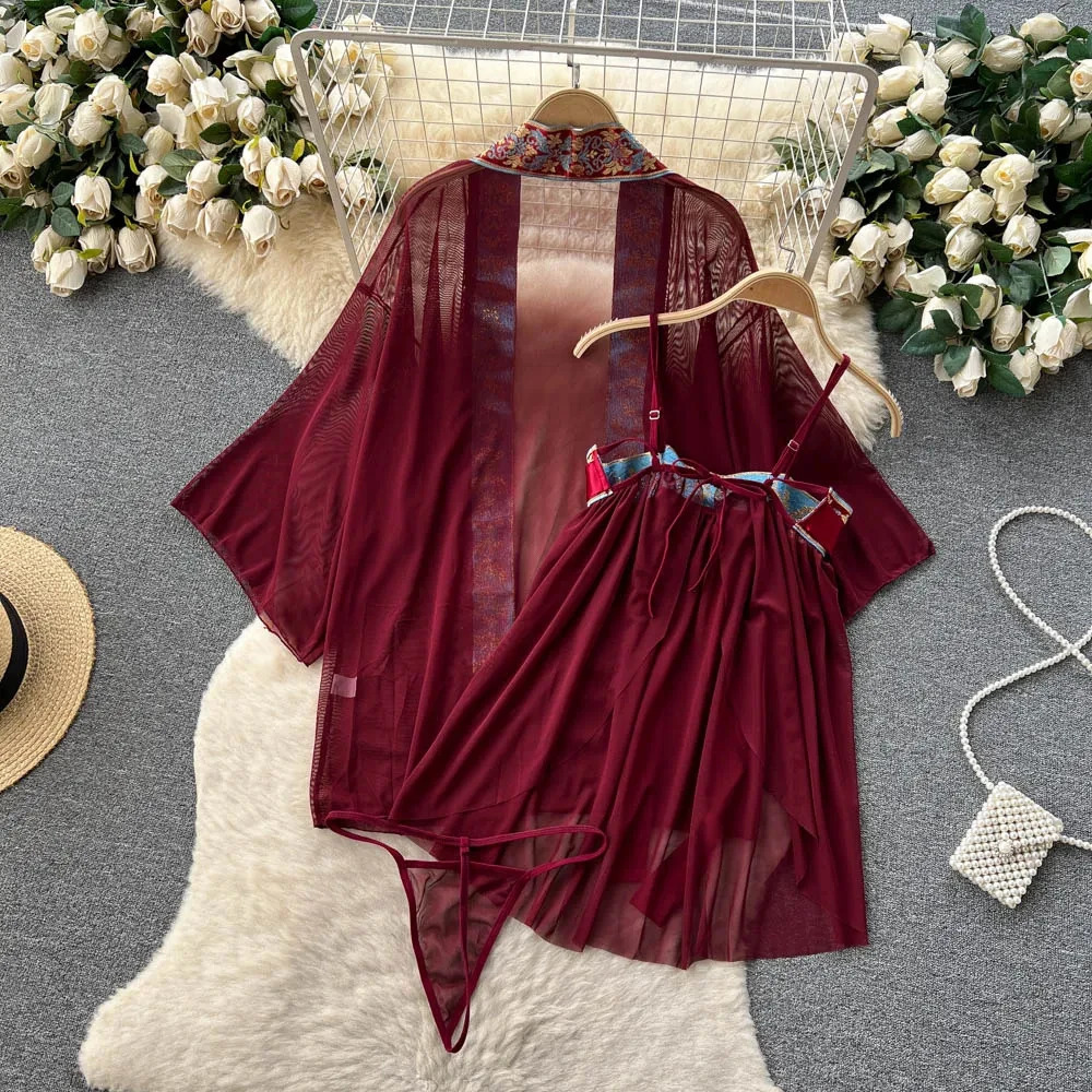 Vintage Sexy Womens Bodycon Strapless Camouflage Dress with Butterfly Chiffon Cardigan 3 Pieces Set 250609