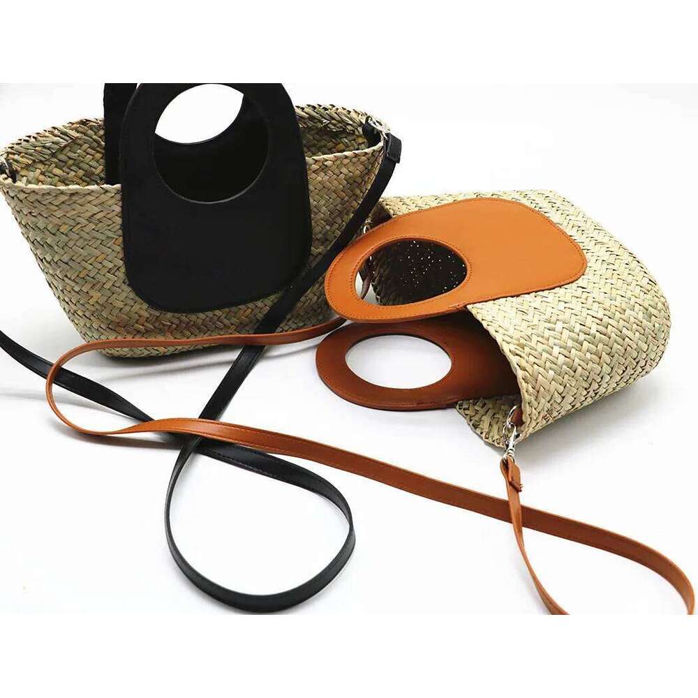 New Waterweed Portable One Shoulder Crossbody Fashion Straw Bag White Black Camel