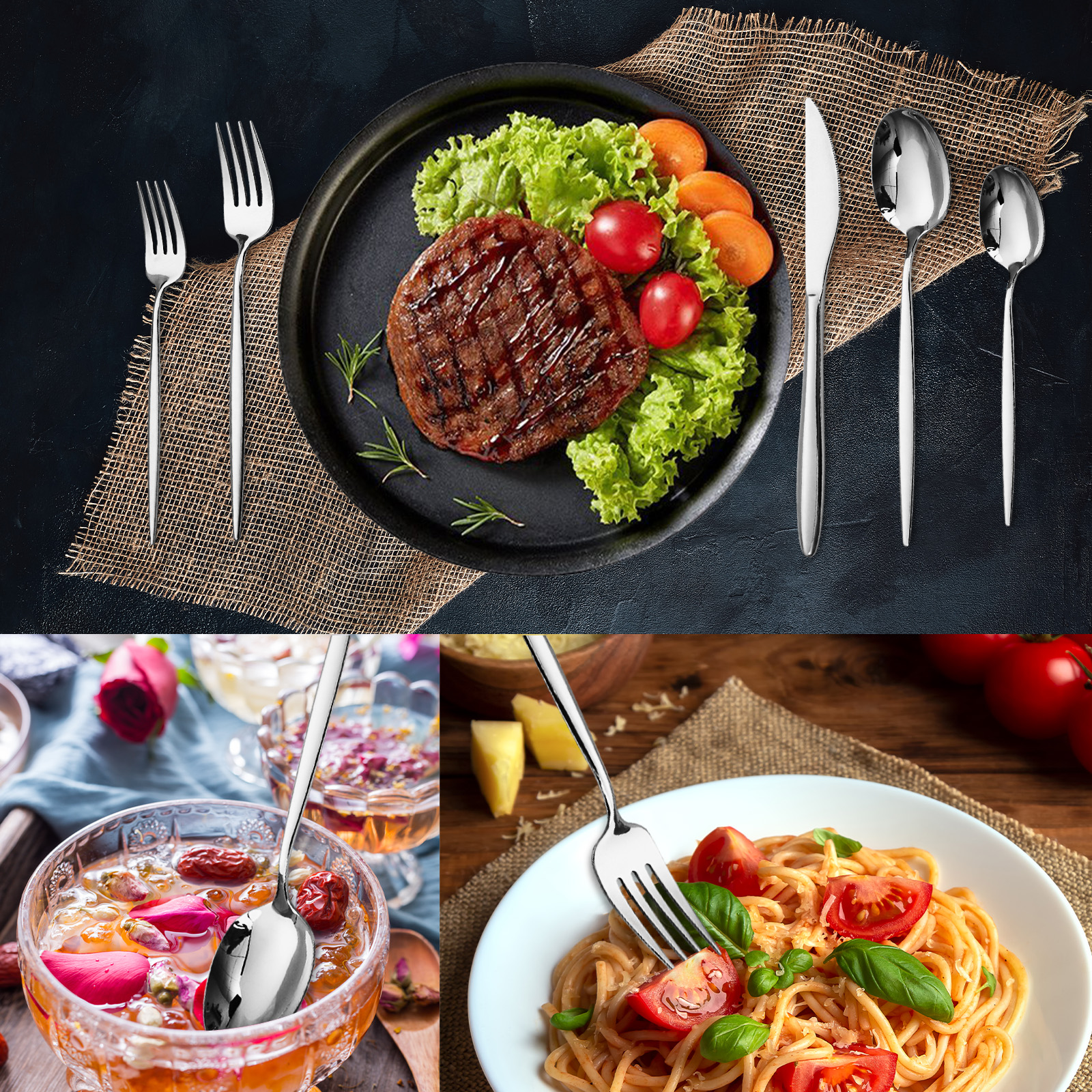 20Pcs Stainless Steel Flatware Set Service for 4, Dishwasher Safe Polished Silver Cutlery Set - Knives Forks Spoons(Ships from the U.S. with free ship