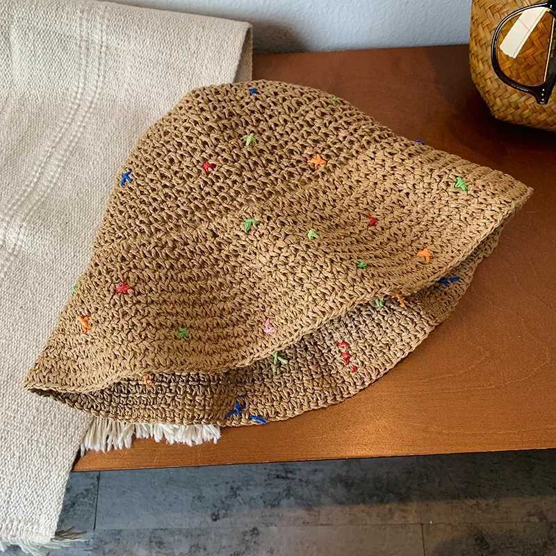 New Arrival Womens Summer Straw Hat - Hand-Crocheted Foldable Colorful Panama Straw Bucket Hat for Beach Travel Trendy Outdoor Looks U250616