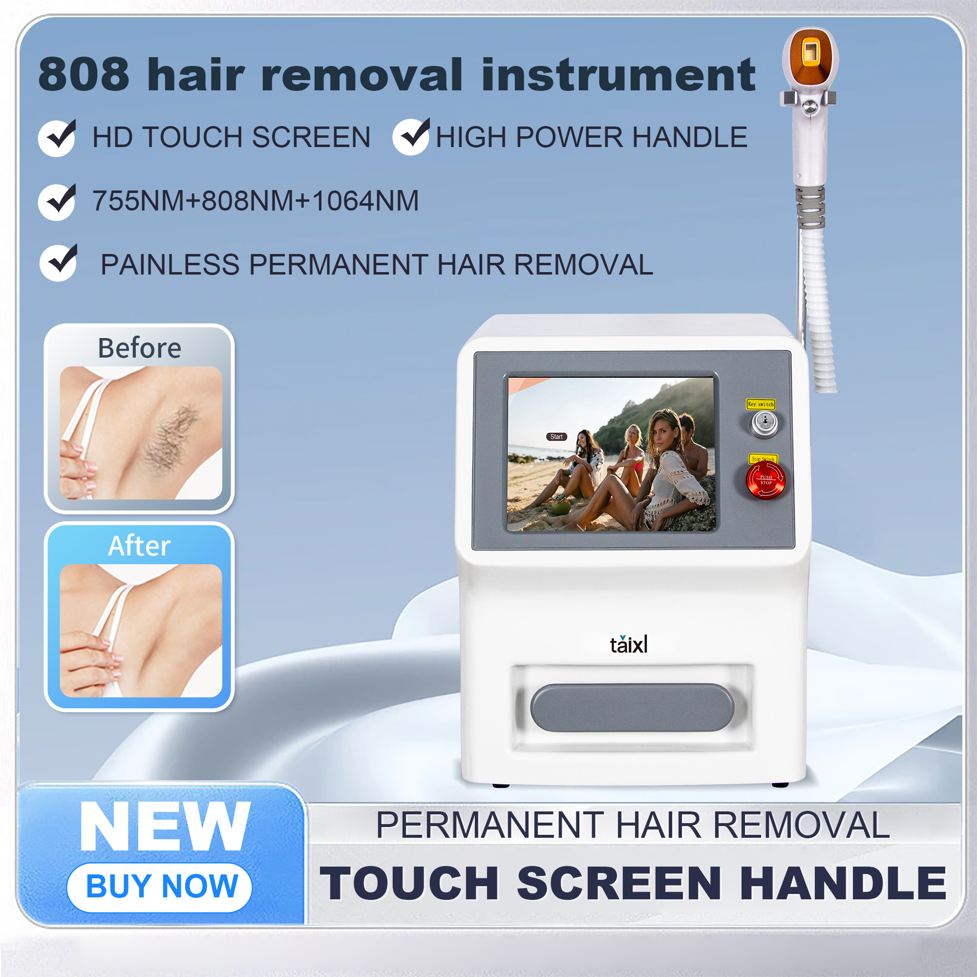 Diode Laser Hair Removal Machine 3 Wavelength 755 1064 808nm Laser Ice Platinum Permanent Painless Hair Removal Alexandrit CE