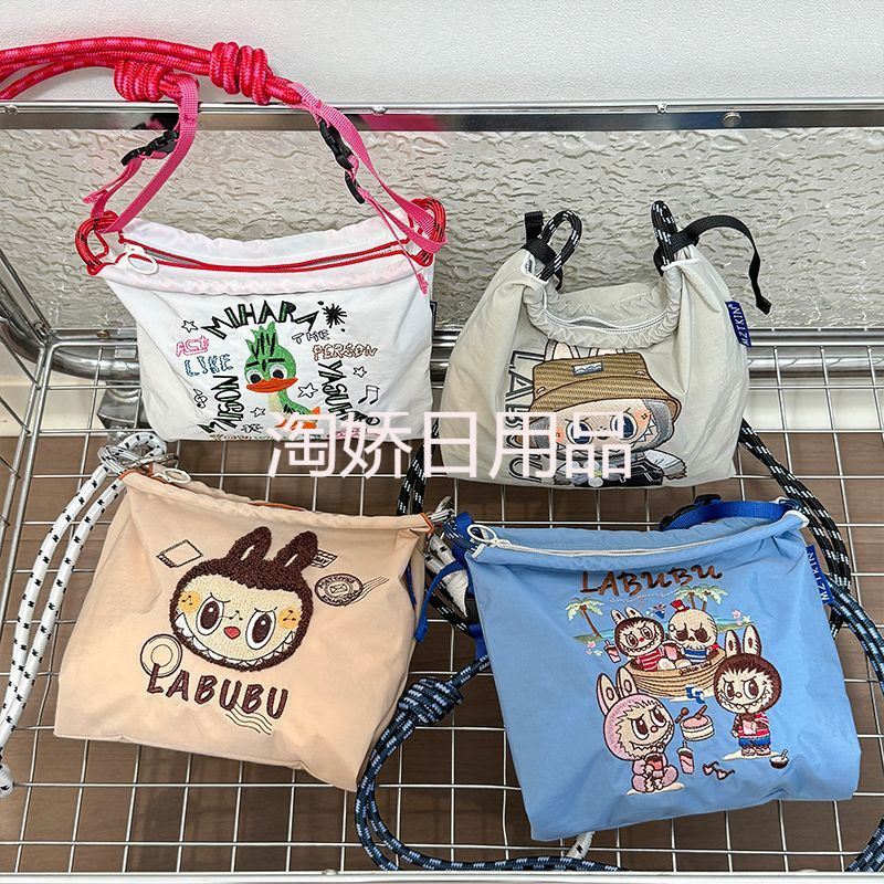 Cute Labubu Waist Embroidered Waterproof Nylon Crossbody Versatile Casual Shoulder Bag Daily Handbag