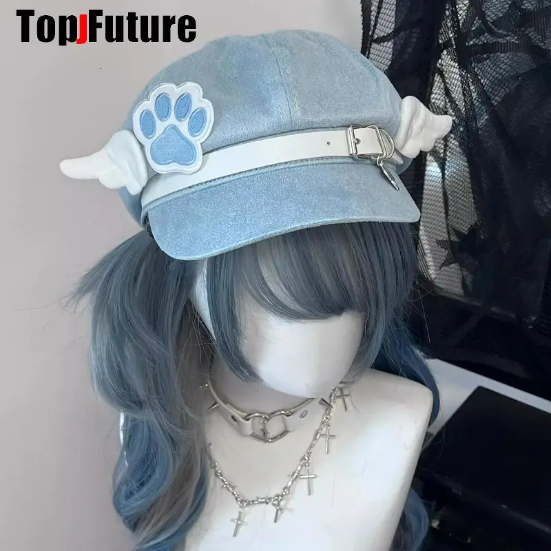 Wholesale Custom Make Customized Women Harajuku Gothic Lolita Beret hat Cap Y2K Girl Angel Wing Dog paw handmake Sun hats 250604