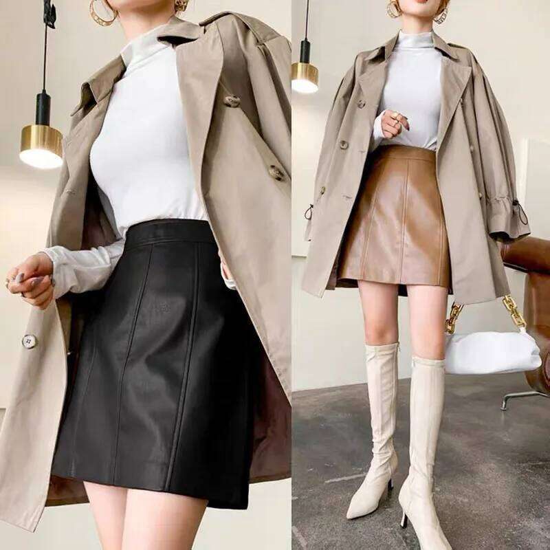 Mini Skirts Sexy Women 2025 New Korean Fashion Genuine Leather Skirt Waist A Line High Quality