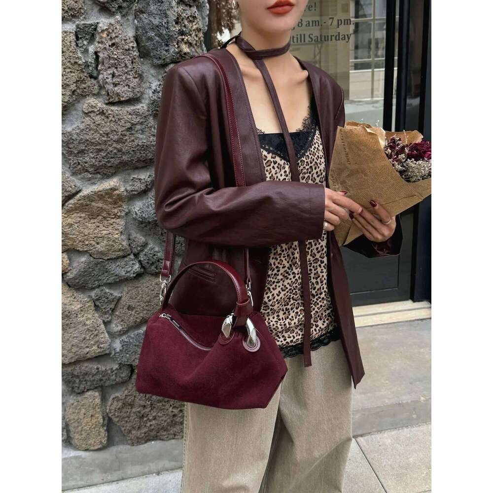 Bags Designer Upgrade Version Dark Red Coffee Matte Suede Leather Pillow Tote High Quality Women's Handbag Winter Autumn Female Shoulder Bag