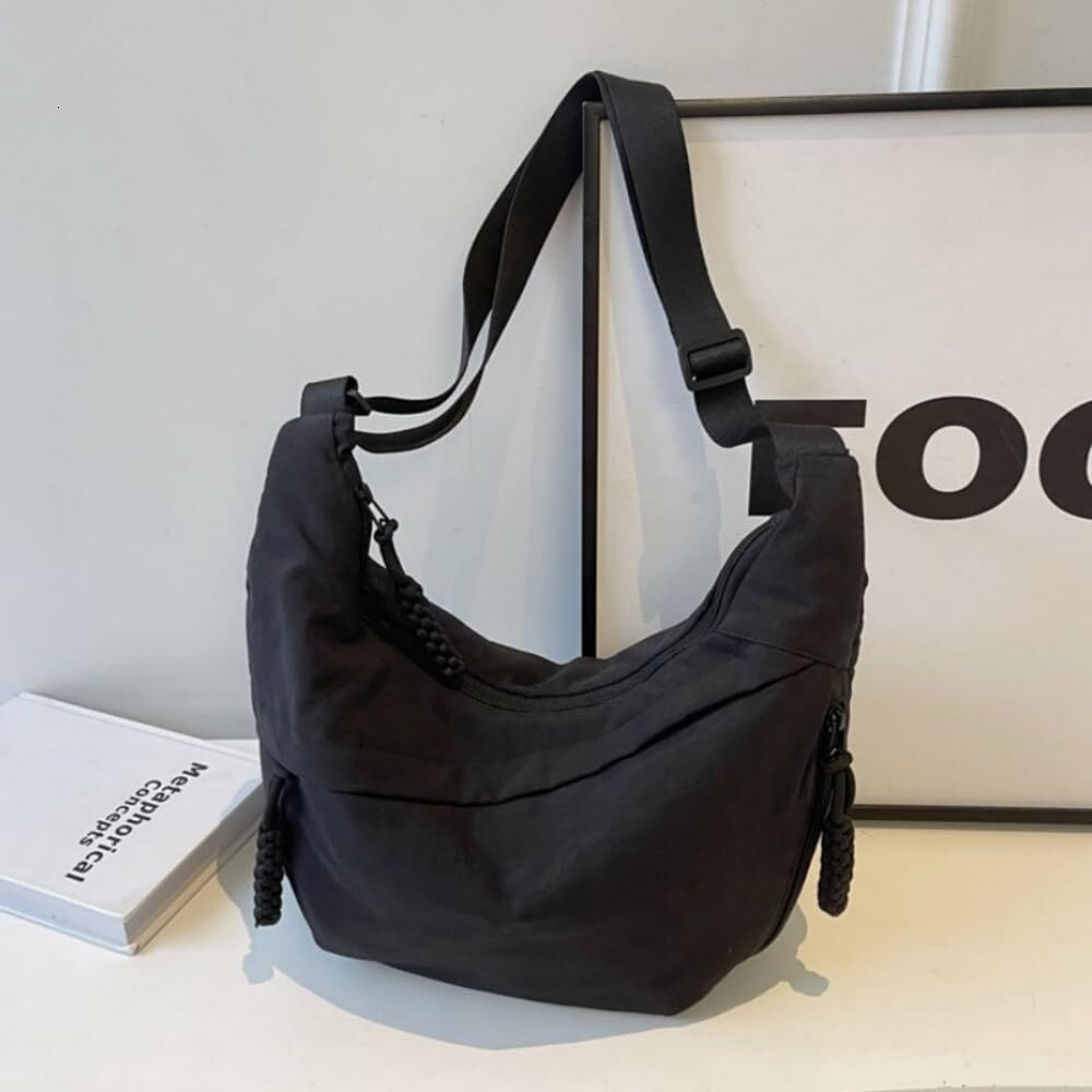 Nylon Crossbody Bags for Women, Trendy Medium Crescent Bag, Lightweight Woman Over Shoulder Purse with Zipper