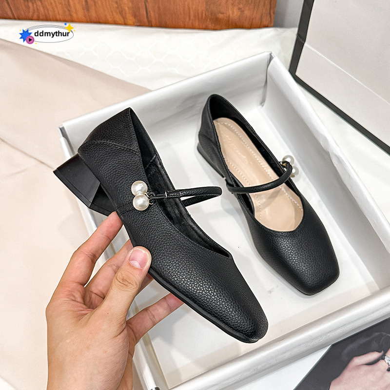 Square Toe Chunky Mary Jane 2025 Spring New Soft Leather French Style Shallow Mouth Low Heel 3cm Single Shoes for Women ddmythur