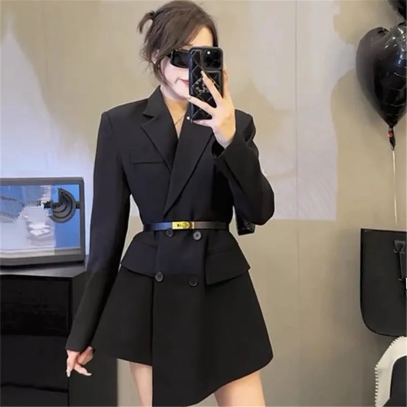 Autumn Blazer Women Suit SlimBlack Irregular Blazers for Jacket Womens Tops Belt Dress Casual Clothing 250613