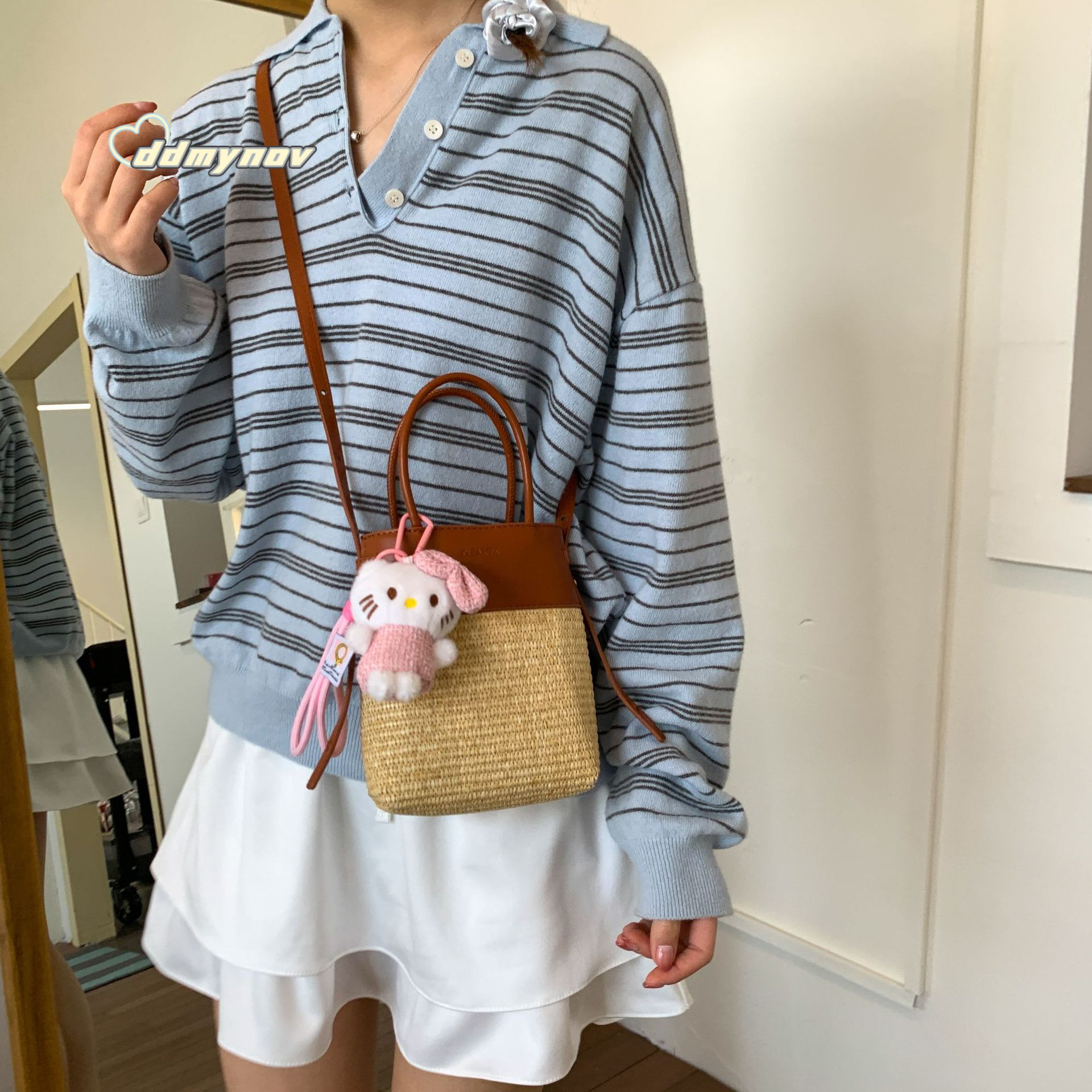 Summer Straw Mini Shoulder Bucket for Women 2025 New High-end Vacation Style Casual Handbag Crossbody Bag ddmynov ddmynov ddmynov