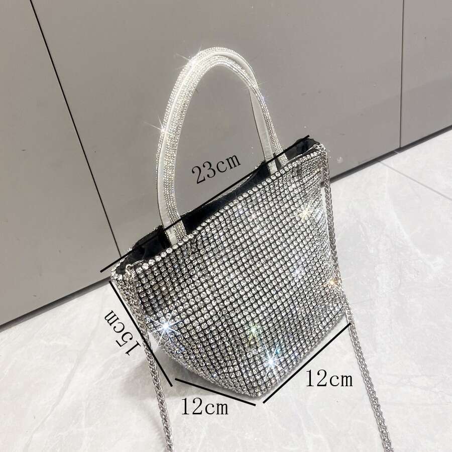 Women's Shiny Rhinestone Handmade Designer Evening Chain Tote Bag
