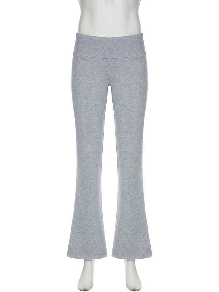 IAMSURE Casual Sexy Basic Solid Flare Pants Y2K Slim Low-Waisted Boot Cut Pants Women 2023 Autumn Spring Fashion Streetwear Lady XJ250616