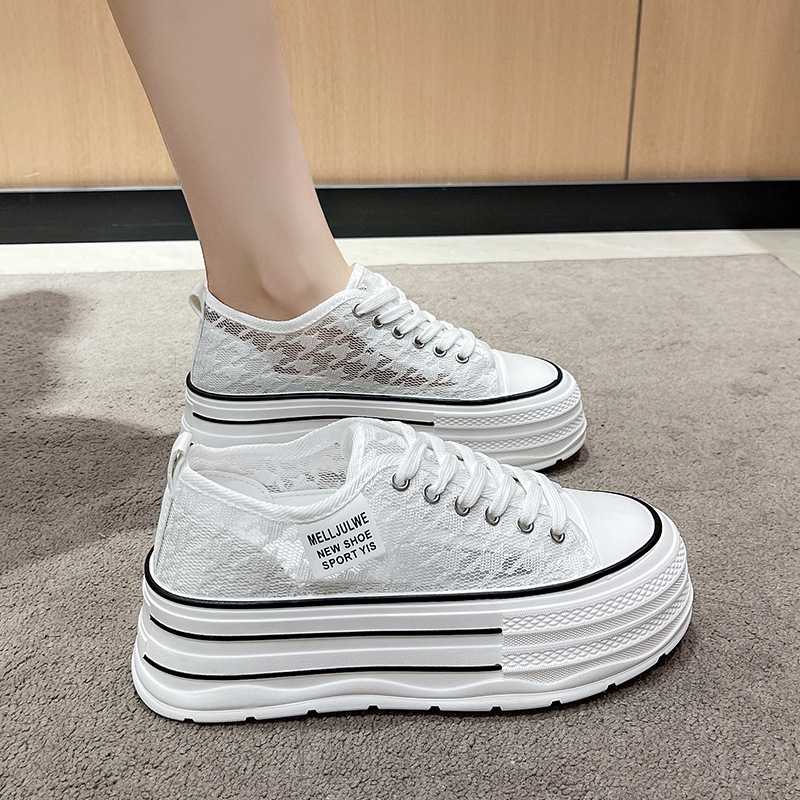 Ddmysports Canvas For Women New Summer Breathable Mesh With Skirt White Shoes Thick Sole Height Increasing Fisherman Sneakers Outdoor Shoes