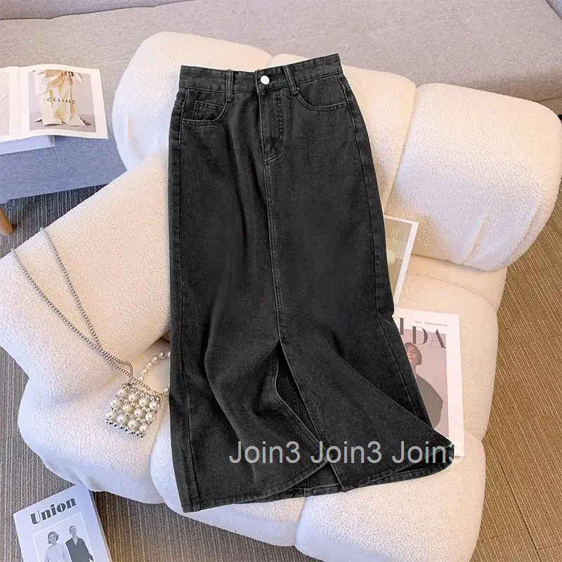 Jeans Skirts for Women with Slit High Waist Woman Denim Skirt Tight Wrap Casual Y2k Vintage Luxury Elegant Aesthetic Summer 2025