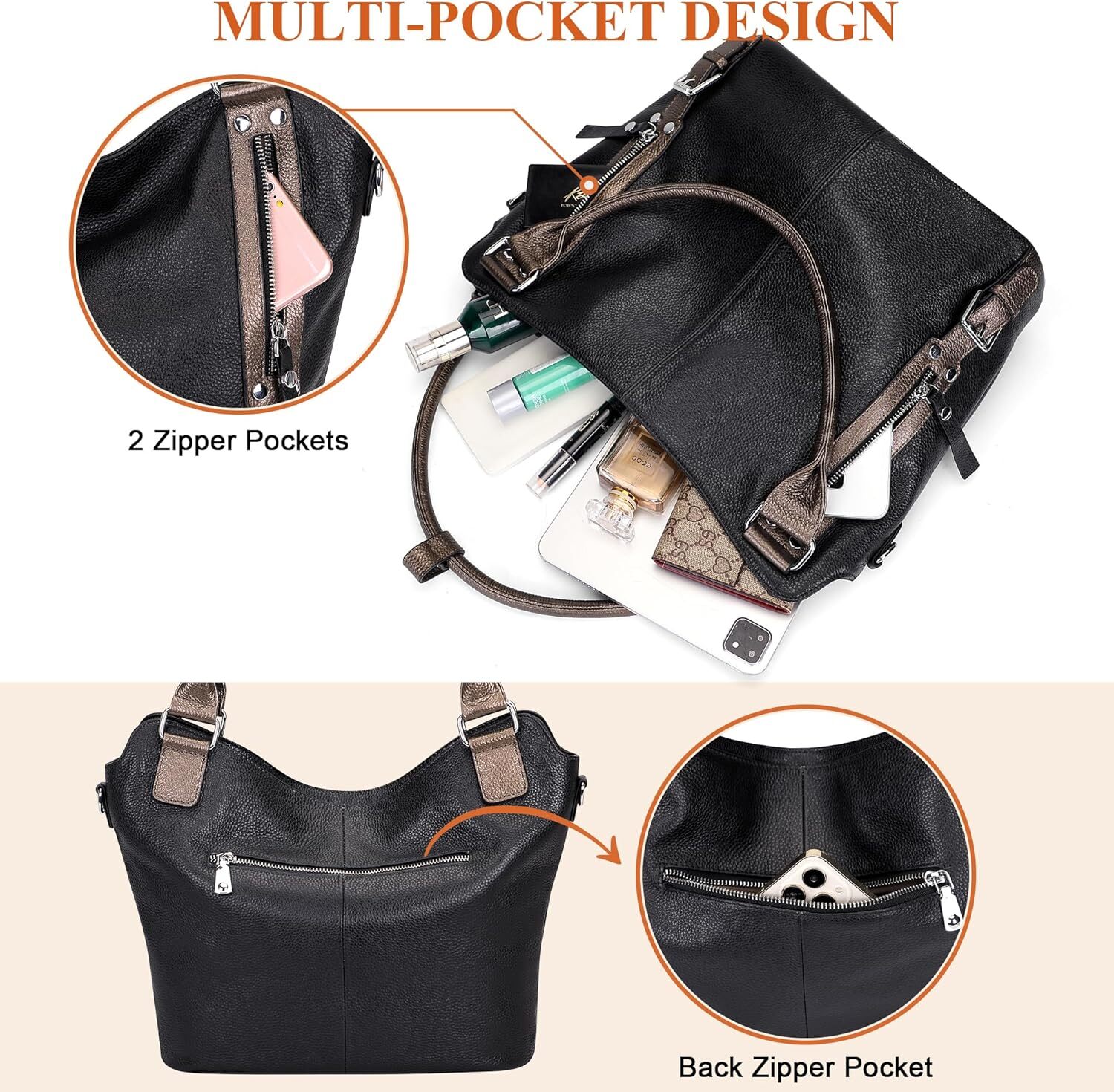 Genuine Leather Handbags for Women Hobo Shoulder Bags Ladies Tote Bag