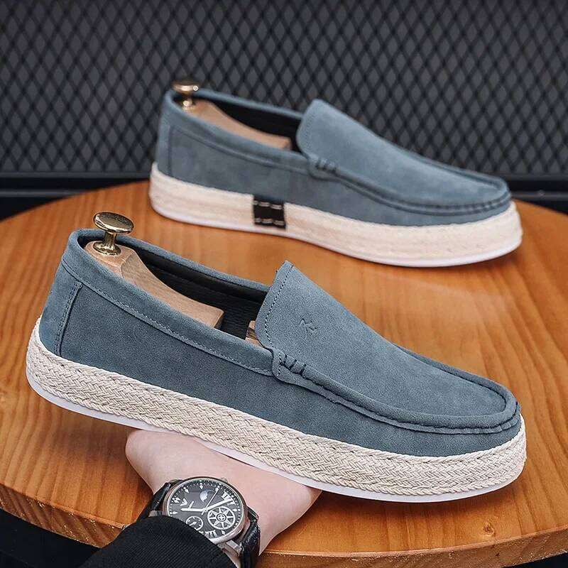 Loafers Summer Shoes Man New Fashion Canvas Footwear Soft Flat Comfy Flock Suede Leather Men Casual Vulcanized Shoe