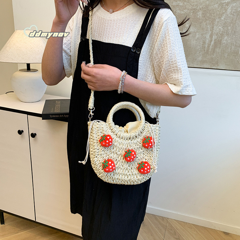 New Cute Basket Handbag Office Workers Niche High-end Single Shoulder Knitted Bag for Women Beach ddmynov