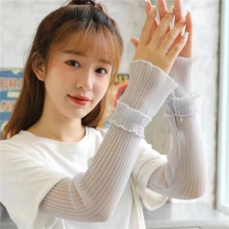 Summer Long Fingerless Glove Sun Protection Sleeves Gloves Lady Thin Lace Mesh Arm Sleeve Sunscreen UV Breathable Mittens 250610