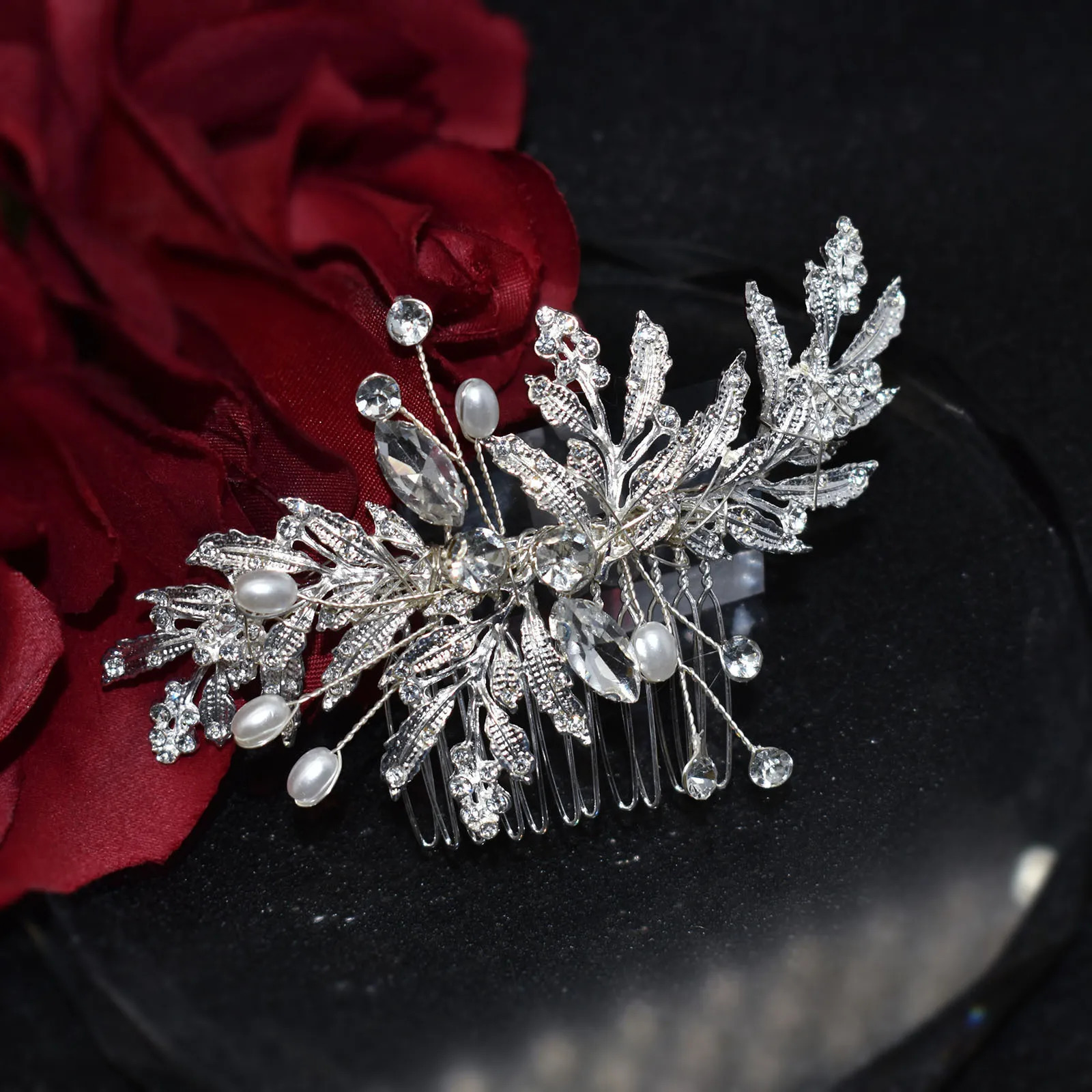 Handmade Gold Silver Color Wedding Hair Accessories Crystal Women Hair Combs Leaves Bridal Headband Head Jewelry 250610