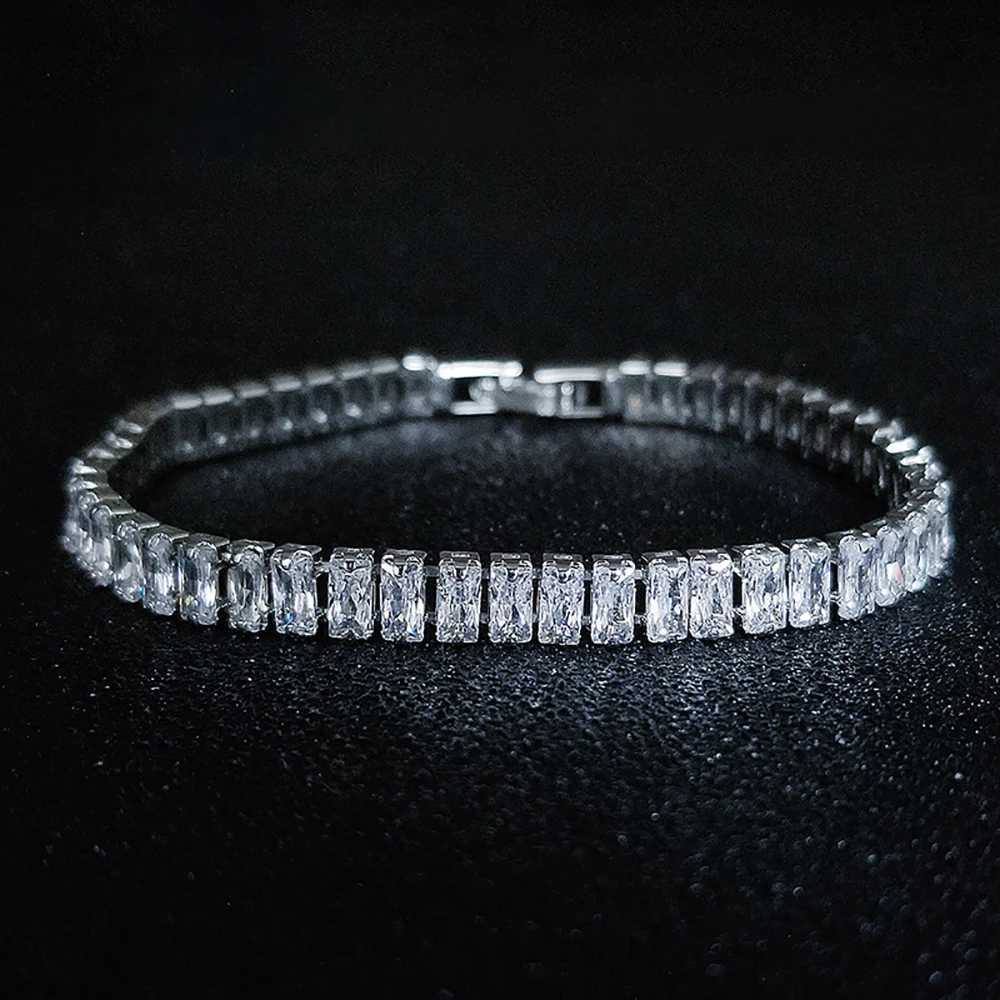 2024 New Luxury Princess Cut 17cm Silver Color on Hand Bangle for Women Anniversary Gift Jewelry Wholesale S5776 Z250616