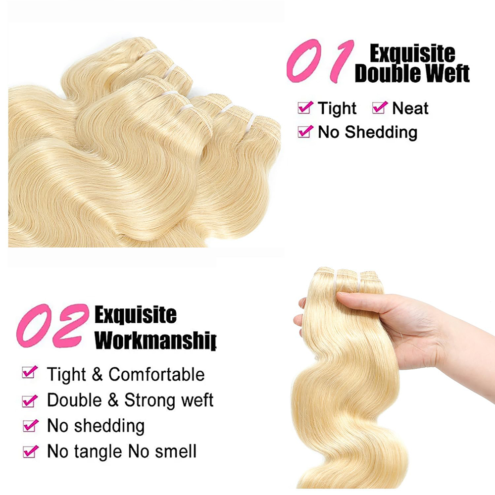 613 Bundles Blonde Human Hair Single Bundle 12-28 inch 3 Bundles Body Wave 100% Unprocessed 10A Brazilian Virgin 613 Human Hair Bundles 100g per bundl