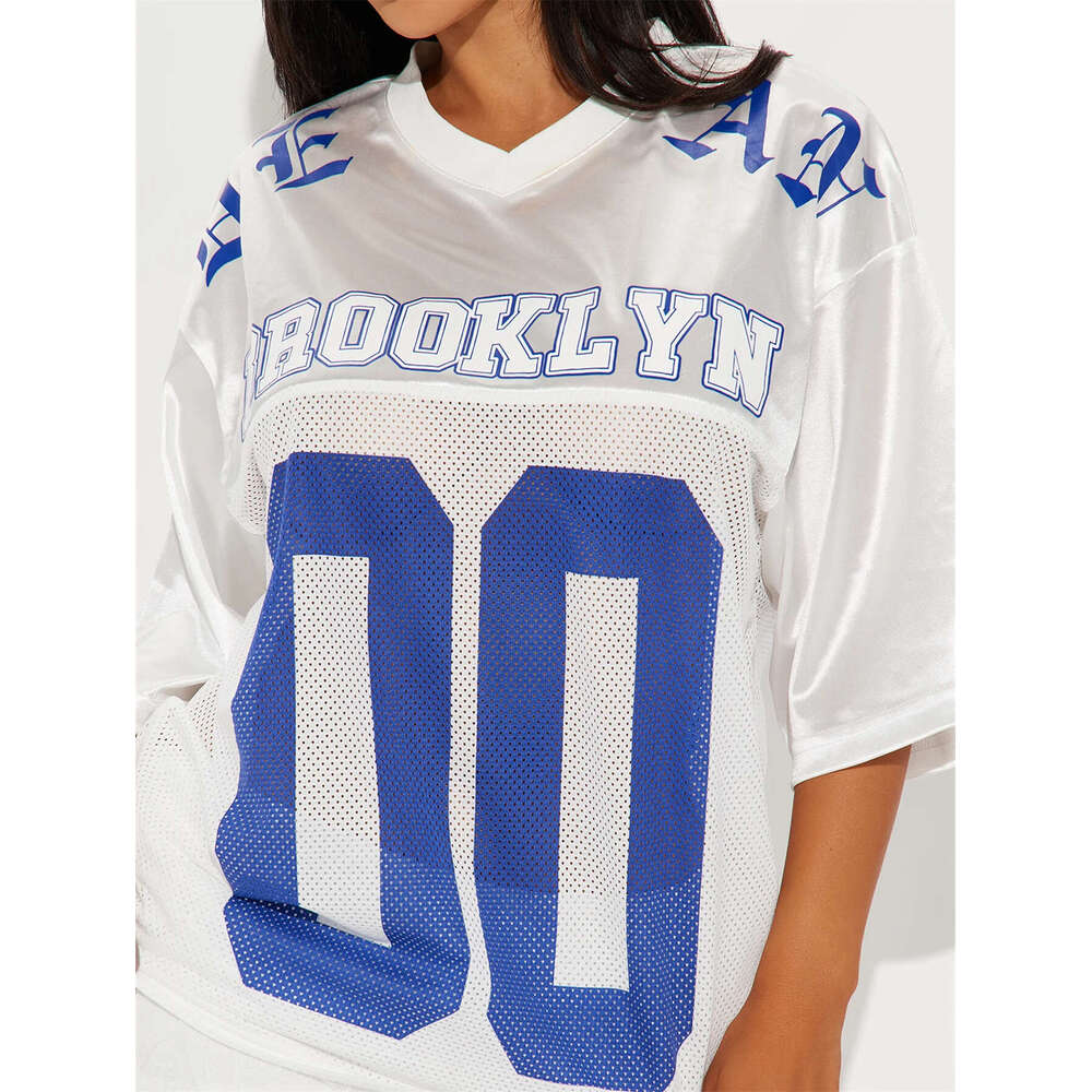 Autumn New American Style Sports Letter Print Loose Casual V-Neck Short Sleeve Top B5