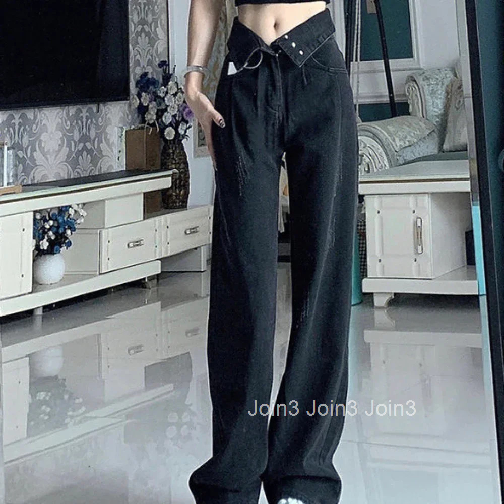 High Waist Shot Straight Leg Womens Jeans Trousers Black Pants for Woman on Sale Stretched Harajuku Fashion Stylish Medium Wash