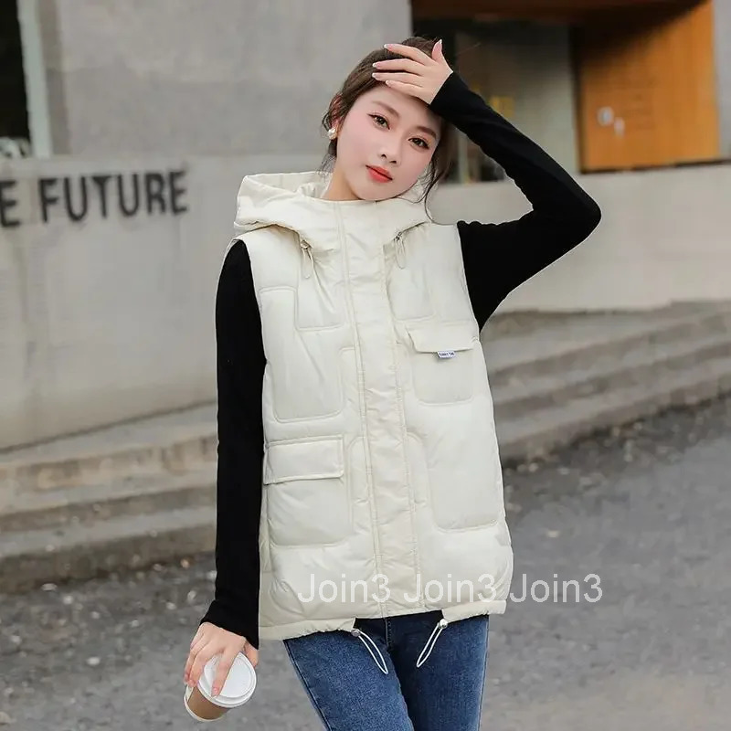 Womens Vests Warm Loose Korean Style Autumn Cold Elegant Lady Padded Cotton Giletes Winter Clothing Cheap Demi-season Youthful