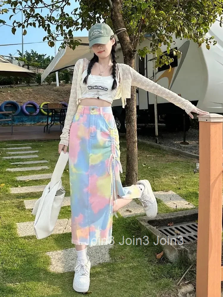 High Waist Woman Denim Skirt Drawstring Jeans Skirts for Women Korean Style Stylish Aesthetic Vintage Clothing Trend 2025 New In