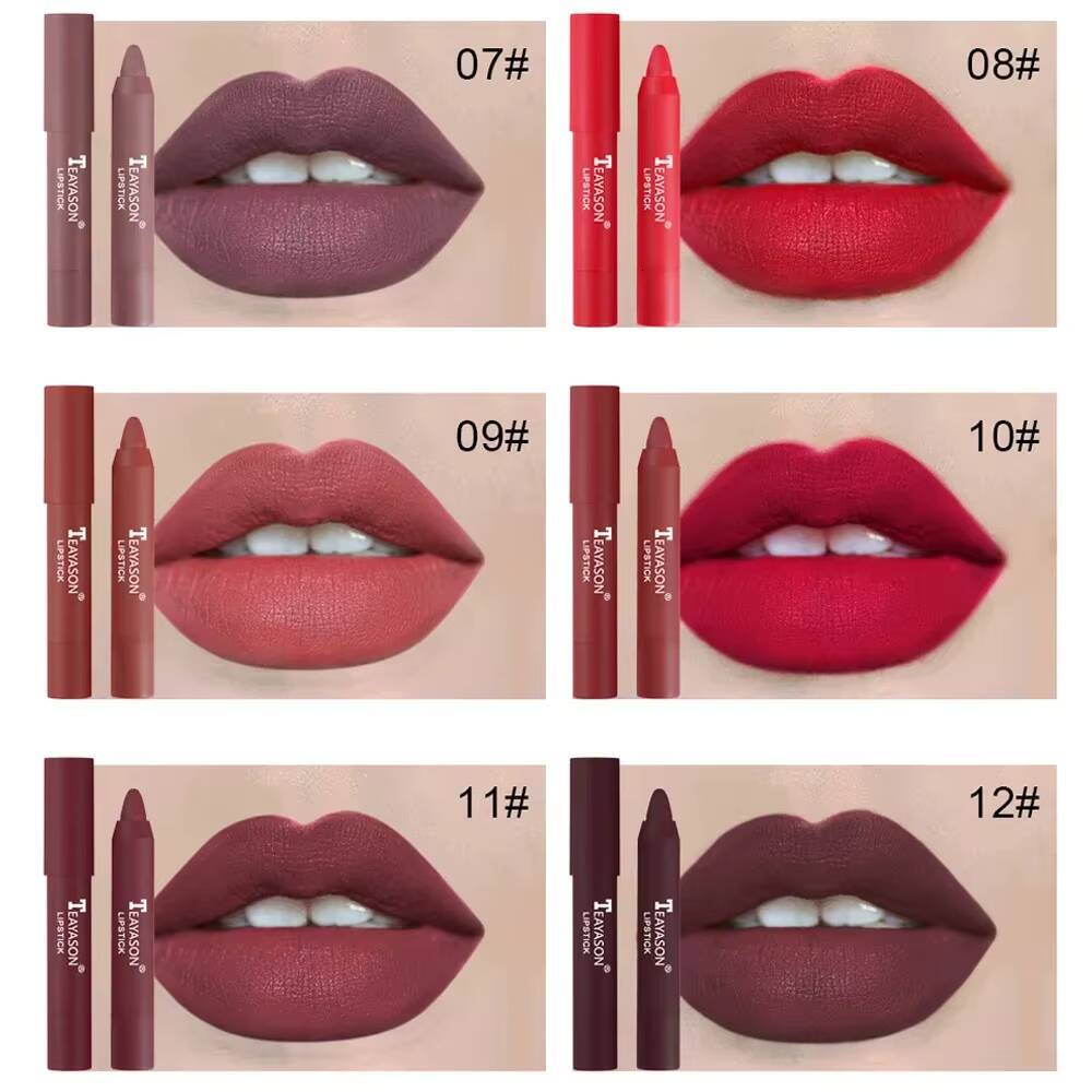 12 Colors Velvet Matte Lipsticks Pencil Waterproof Long Lasting Sexy Red Stick on-Stick Cup Makeup Lip Tint Pen Maquillaje happy