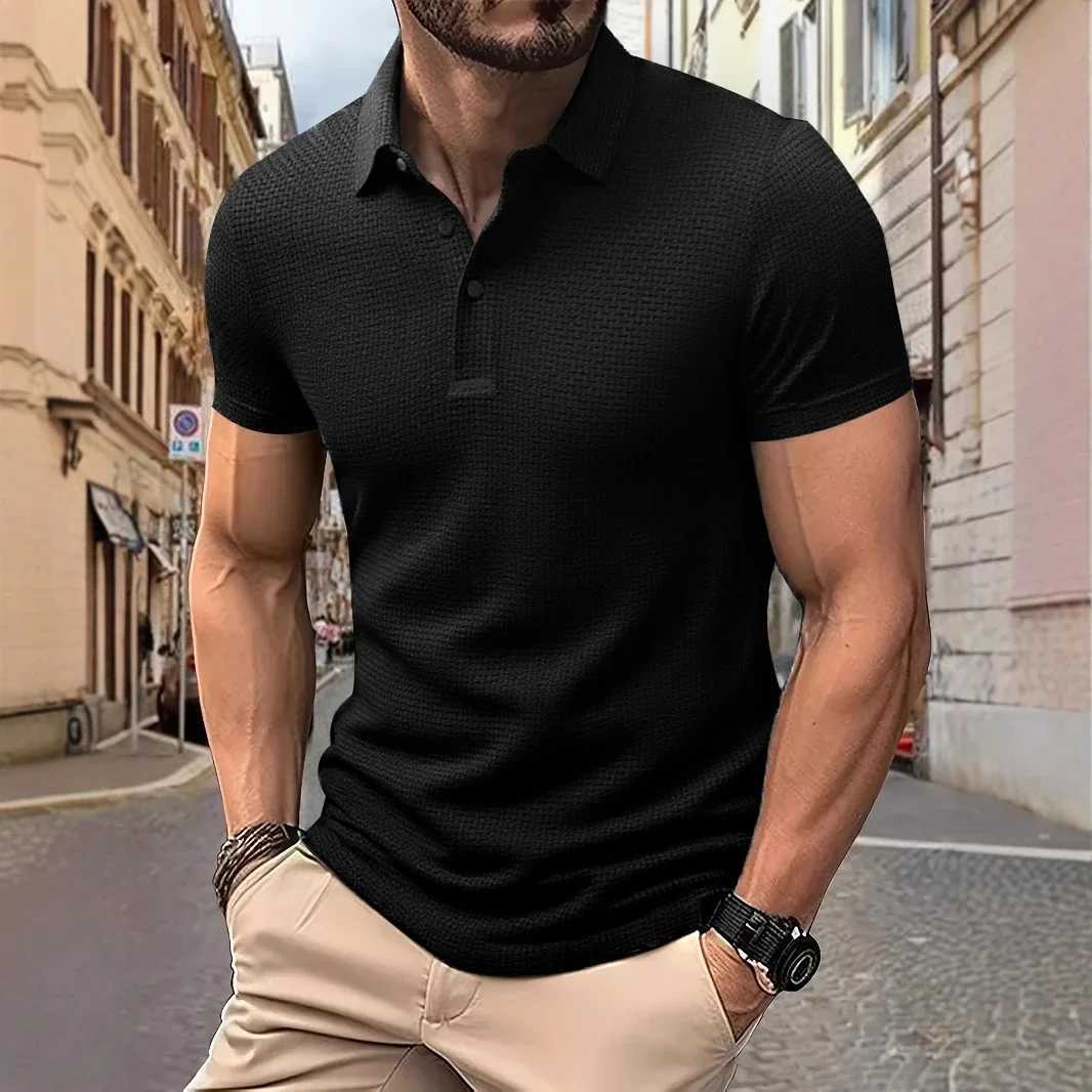New Mens Business Casual Short Sleeve Bone Flower Solid Color POLO Shirt Fashion Breathable Comfortable Summer Versatile Top W250616