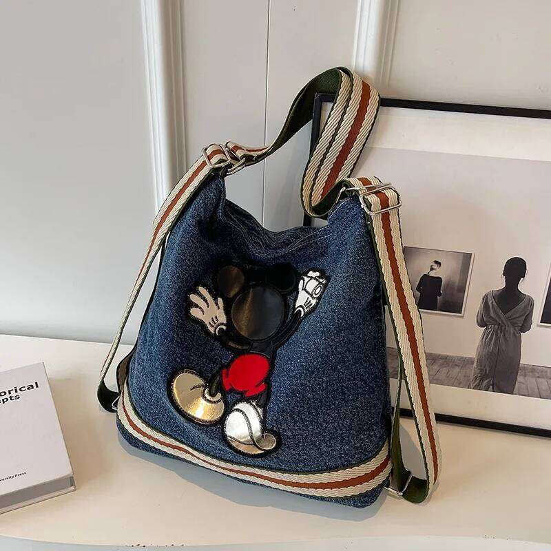 Cartoon Large Capacity Cowboy Women's Adjustable Wide Shoulder Strap Crossbody Bucket Bag