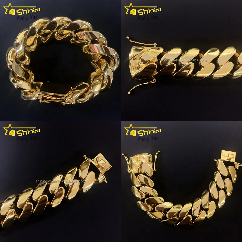 Wholesale hip-hop bracelets Fashion Jewelry Heavy Big Size 30MM Width Brass Plain Link Gold Plated Rapper Miami Cuban Chain Bracelet