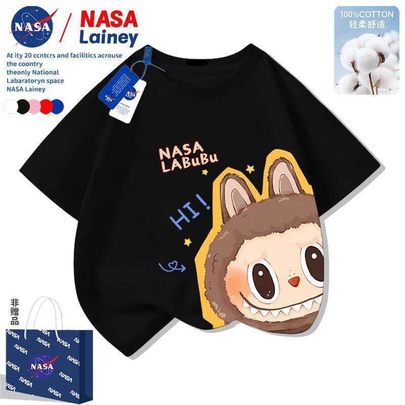 NASA Labubu Cute Short Sleeve T-Shirt for Children Boys and Girls 2025 Summer New Top