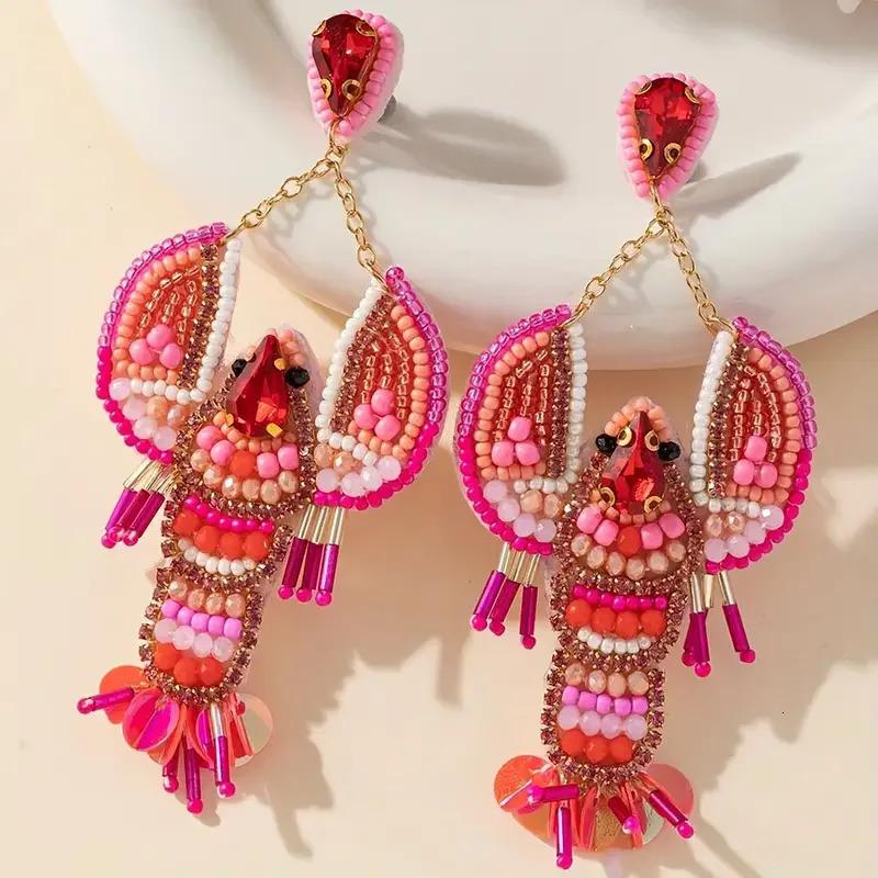 Dvacaman Handmade Beaded Lobster EarringsBoho Seed Bead EarringsBeach Vacation Party Gifts Women Accessories 250610