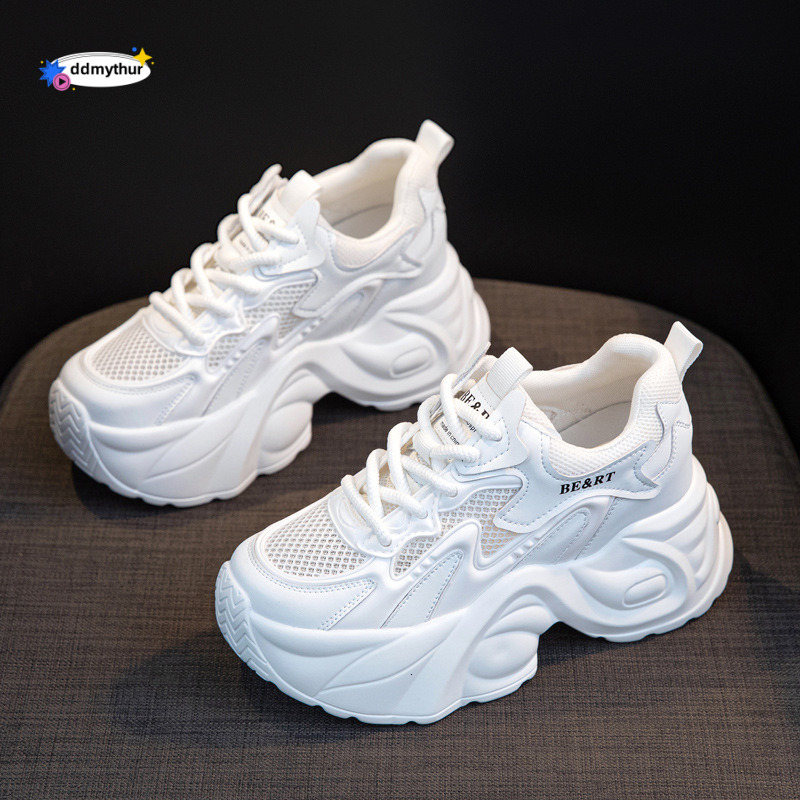 Women's Dad Sneakers 2025 Summer Style Single Mesh Hidden Heel 8CM Height Increase Casual Versatile Thick Sole Color Block Sports Shoes ddmythur