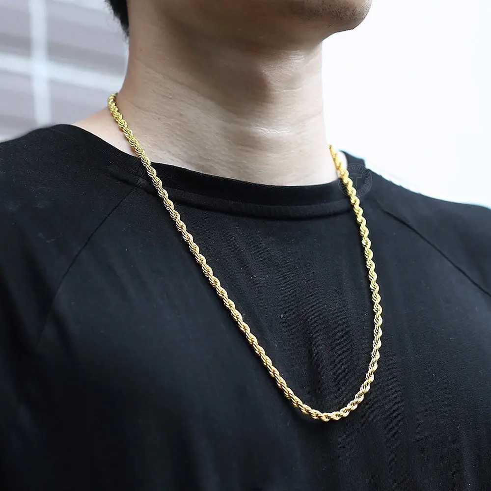 Stainless Steel Twisted Rope Link Chain 3/5/7mm Gold Silver Color Necklace for Men Women Jewelry Accessories W250616