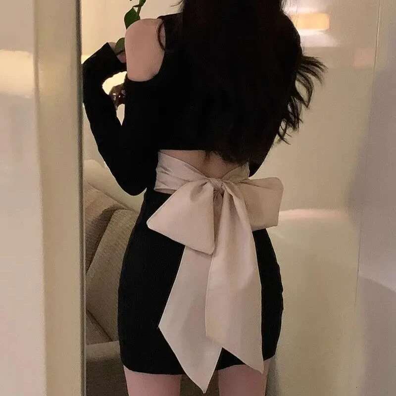 Bodycon Tight Dresses for Women Hollow Woman Long Sleeve Dress Short MiniCorset Harajuku Kpop Clothing New In On Sale Clearance