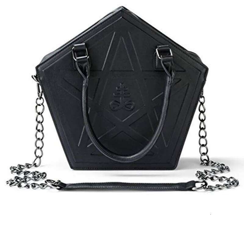 Designer bag 52 JIEROTYX Pentagram Punk Darkness Gothic Star Handbag Women Girl Black PU Soft Leather Shoulder Bag With Chain High Quality