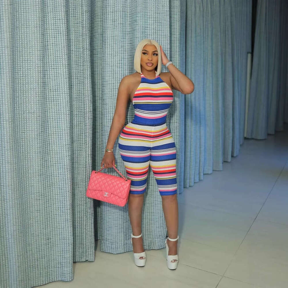 Summer New Sexy Stretch Quilted Striped Sleeveless Bodysuit For Women B5